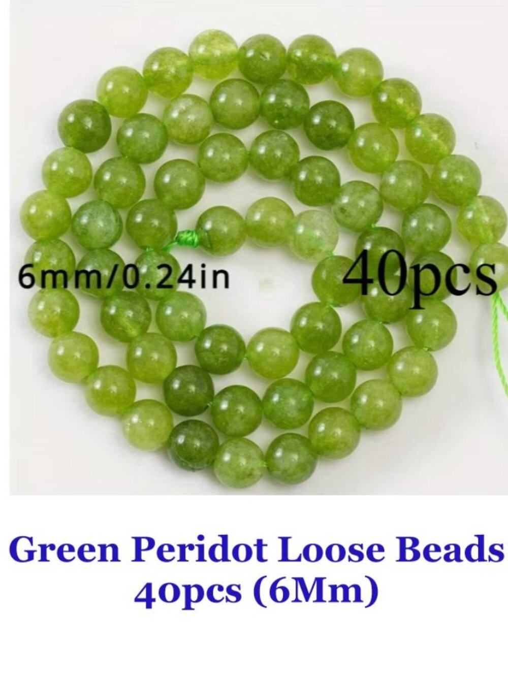Green Peridot Beads Natural Stone  6mm  40 Beads